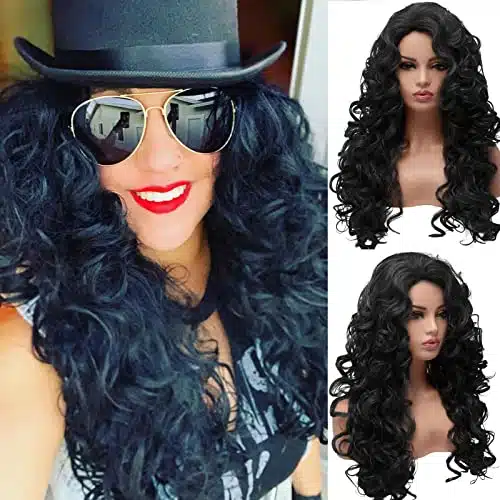 BESTUNG Long Black Curly Costume Wig Styled Halloween s Wigs for Women Full Head Cosplay Costume Hairpiece (Natural Black)