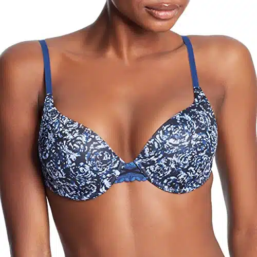 Maidenform DreamWire Underwire Bra, No Poke Push Up Bra, Moderate Coverage, Convertible T Shirt Bra, Sexy Rose PrintNavy, D