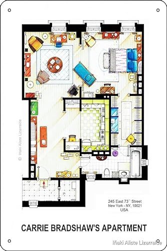 Oedrtqi Carrie Bradshaw's Apartment Floorplan v.Print Funny Metal Tin Sign for Home Kitchen Bar Room Garage Decor x