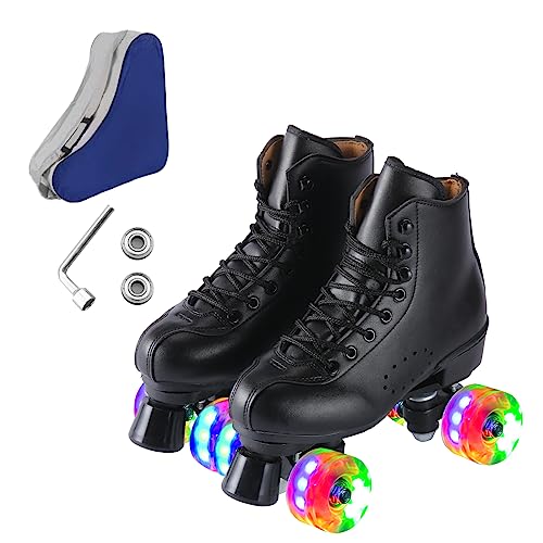 Ugboiu Roller Skates for Men and Women, Black Derby Roller Skates with Shiny Wheel, Classic Double Row Roller Skates for Indoor and Outdoor