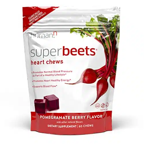 humanN SuperBeets Heart Chews   Nitric Oxide Production and Blood Pressure Support   Grape Seed Extract & Non GMO Beet Energy Chews   Pomegranate Berry Flavor   Count