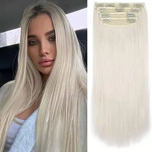 Clip in Synthetic Hair Extensions Platinum Blonde Inch Full Head Ice Blonde Hair #Clip in Extensions Pcs Clip in Hair Extensions(pcs, Inch, #)