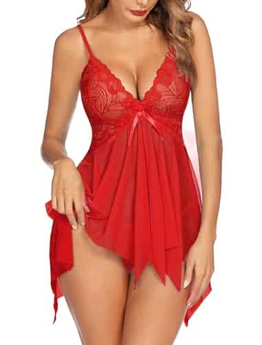 Avidlove Womens Red Babydoll Lingerie for Women Valentines Day Lingerie Negligee Lingerie Red L