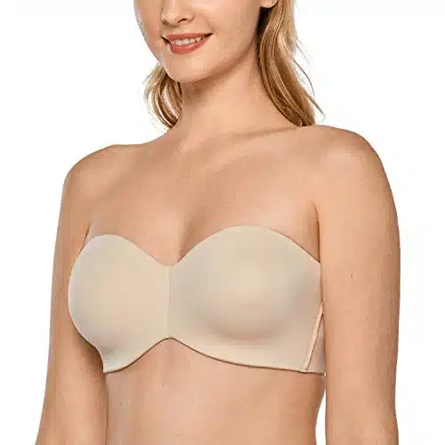 DELIMIRA Women's Strapless Bra Unlined Underwire Minimizer Plus Size Support Beige D