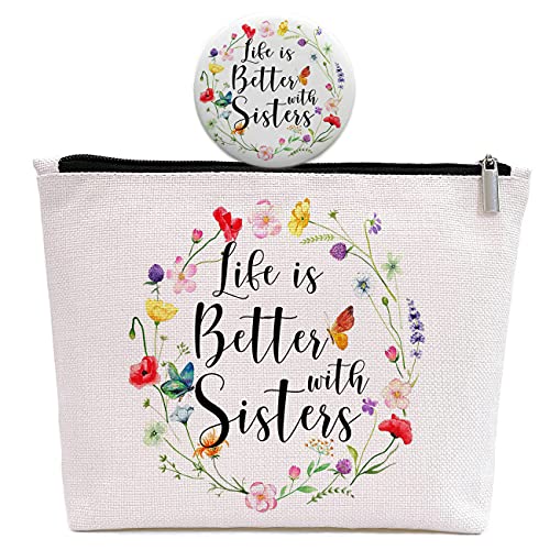 GevGuxLuo Sister Gifts from Sisters  Sister Birthday Gifts  Christmas Gift for Sister In Law BigLittle Sister  Sisters Makeup Bag Gift  Life Is Better With Sisters