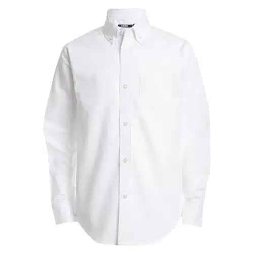 IZOD boys Long Sleeve Solid Button down Oxford Shirt, White,