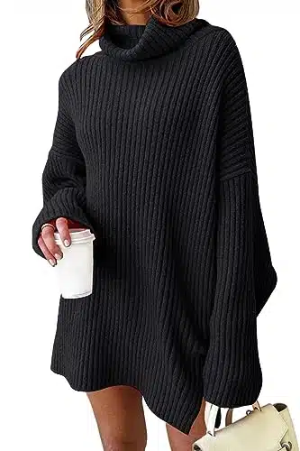 LILLUSORY Womens Black Sweater Dress Winter Casual Fall Dresses Turtleneck Chunky Oversized Long Knit Nye Outfits