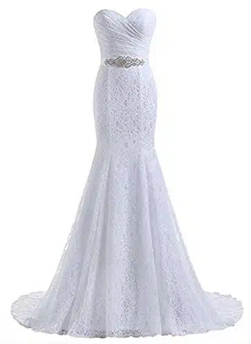 Likedpage Women's Lace Mermaid Bridal Wedding Dresses White