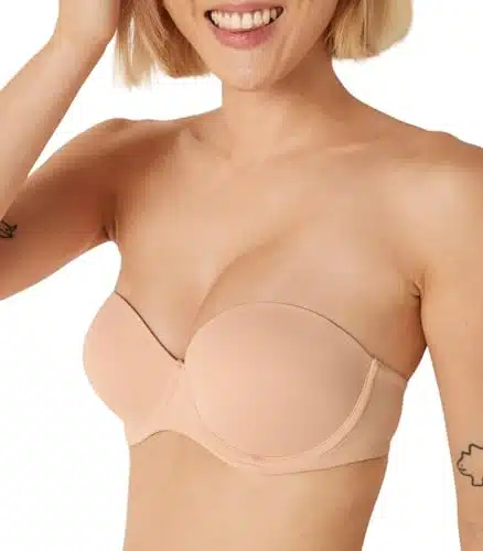 Victoria's Secret Pink Wear Everywhere Strapless Push Up Bra, Padded Bra, Adjustable Straps, Strapless Bras for Women, Beige (B)