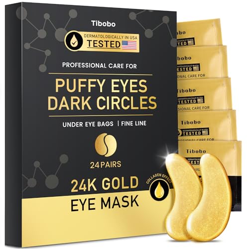 Tibobo Under Eye Patches (Pairs)   K Gold Eye Masks Enriched with Abundant Collagen  Diminish Dark Circles and Puffiness  Anti Aging, Smooth Fine Line, Nourish Skin